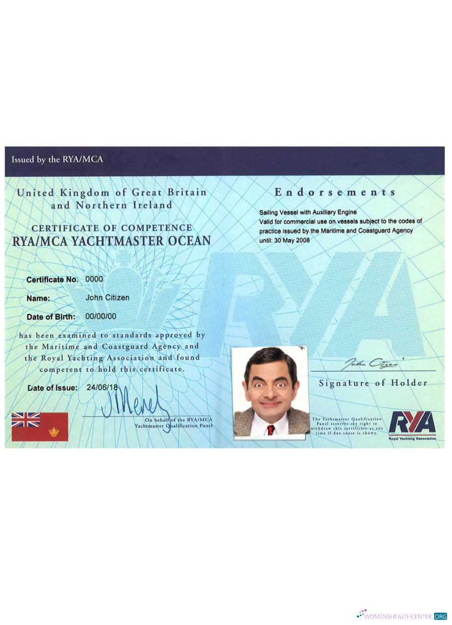 Download United Kingdom RYA Yachtmaster Certificates of Competence PSD sample Photoshop template